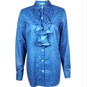 Lauren Jeans Company Ralph Lauren ruffle front top blue size S